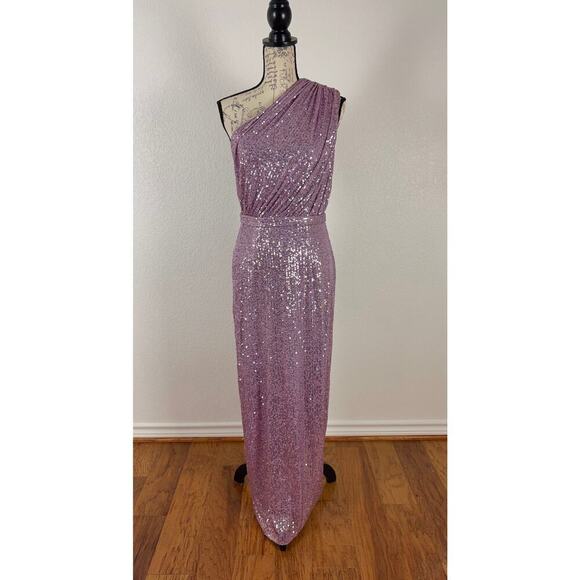 B47 Mac Duggal Sequined Ruched One Shoulder Gown Dress 6 Sparkly Y2K Glam - Picture 5 of 12